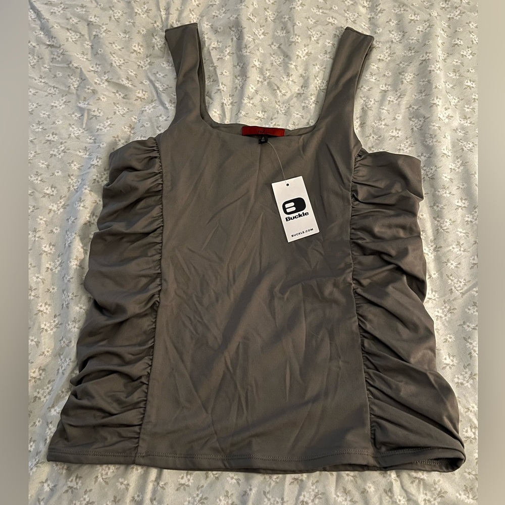 Red by BKE, Side Ruched Tank Top, new, dark grey, large